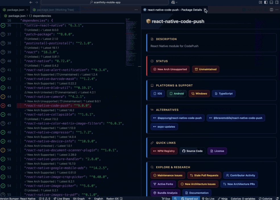 React Native Package Checker VSCode