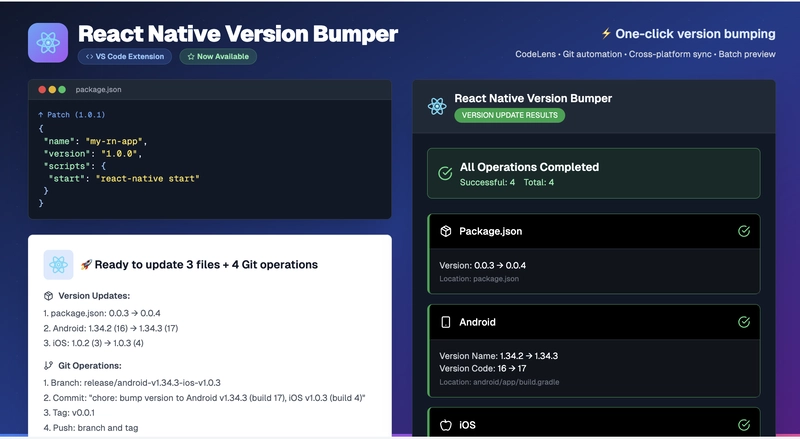 React Native Version Bumper VSCode